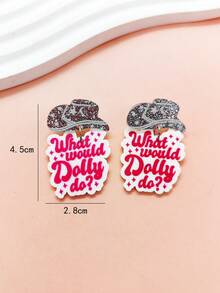 1 對多色英文字母水鑽裝飾帽形吊墜耳環適合女士學生時尚優雅耳飾