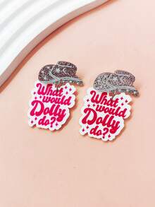 1 對多色英文字母水鑽裝飾帽形吊墜耳環適合女士學生時尚優雅耳飾