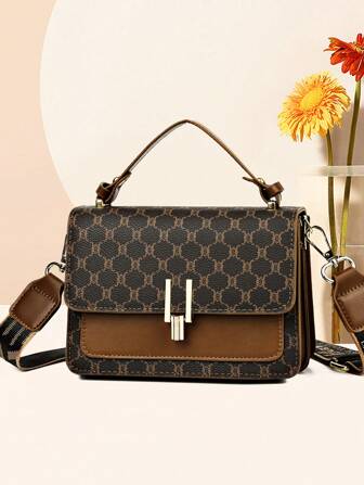 Plaid Retro Small Square Bag, Fashion Elegant Double Layer Handbag, PU Leather Tote Shoulder Bag, Versatile For Women Daily Use