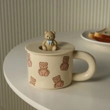 1pc Ceramic Mug With Cute Cartoon Bear Design, 330ml For Home Use Back To School