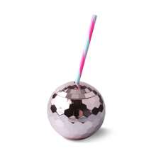 1pc Disco Ball Glitter Plastic Cup, Electroplated Sphere 600ml Water Bottle Cup With Straw, Girls Cup[Transparent Straw]