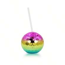 1pc Disco Ball Glitter Plastic Cup, Electroplated Sphere 600ml Water Bottle Cup With Straw, Girls Cup[Transparent Straw]