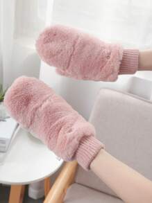 1 雙灰色毛絨翻蓋,加厚露指手套 - 粉色 - 查看 2