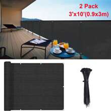2pcs LOVE STORY Balcony Privacy Screen 3'X10' (0.9x3m) UV Protection Fence Weather-Resistant Cover Mesh Windscreen For Deck, Patio, Backyard, Outdoor Pool, Porch, Railing, Decor - Black - View 1