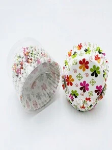 100 件套多巴胺风格可爱碎花图案纸杯蛋糕衬垫烘焙纸杯托松饼杯一次性单独包装 - 彩色 - 查看 7