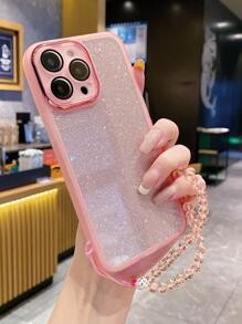 1 件透明粉紅色串珠手鍊和手機帶 + 銀色閃光卡貼 + 粉紅色護眼和相機護理手機殼兼容 Apple/samsung/xiaomi/redmi/oppo/vivo - 淺粉色 - 查看 5