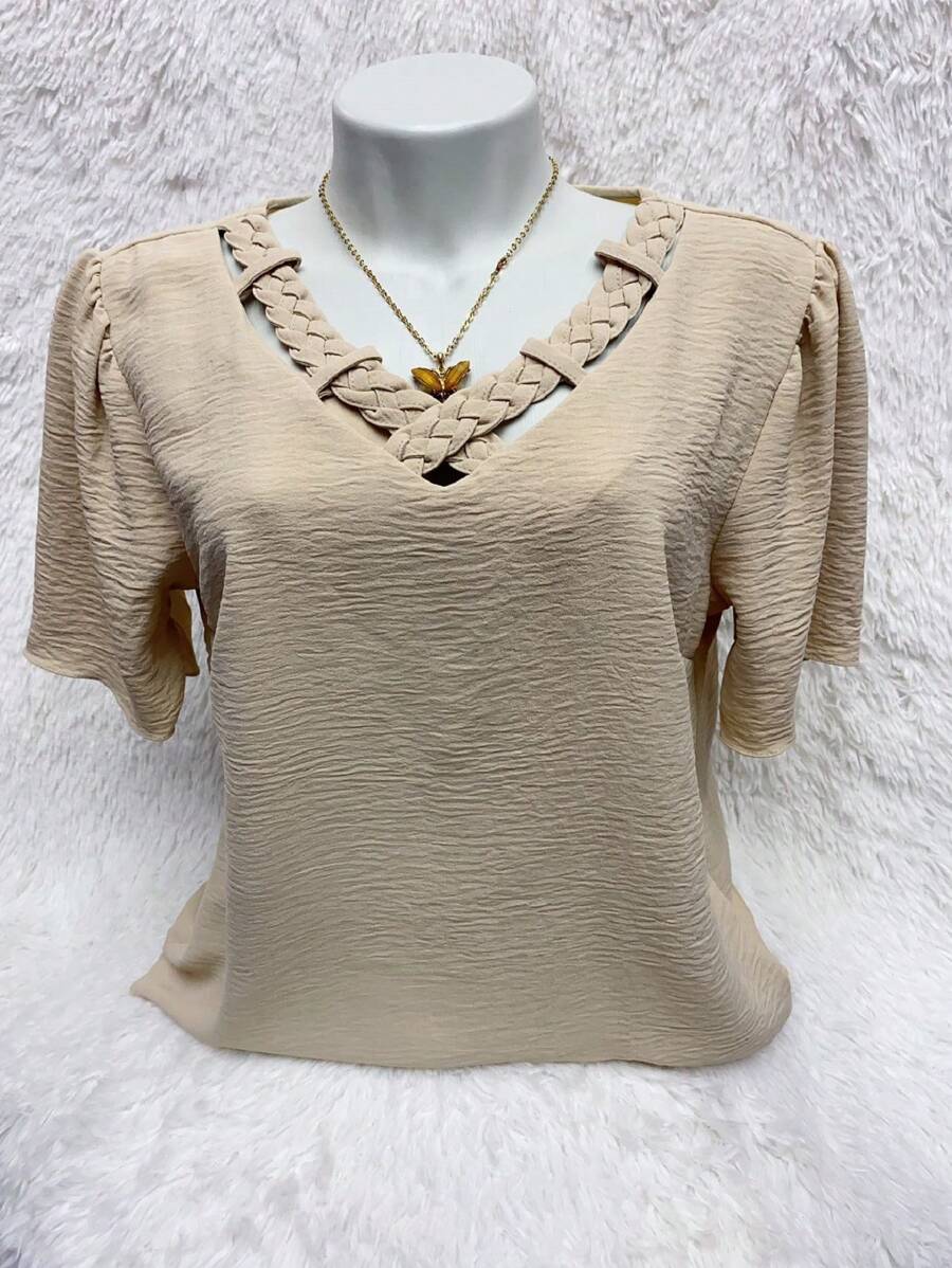 Modelo: blusa de manga curta com trança na frente : Tamanho : M,G,GG