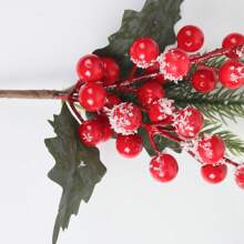 3 件/包漿果莖,帶有聖誕漿果、松枝、雪花和人造松果,用於插花、花環製作、冬季節日裝飾、聖誕派對用品 - 紅色 - 查看 5