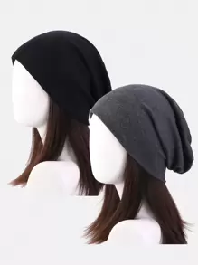 2入組女式針織毛帽,頭髮包裹帽,頭帶帽適合秋冬季節 - 彩色 - 查看 2