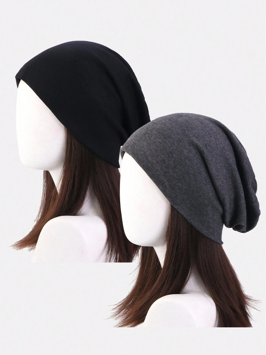 2入組女式針織毛帽,頭髮包裹帽,頭帶帽適合秋冬季節
