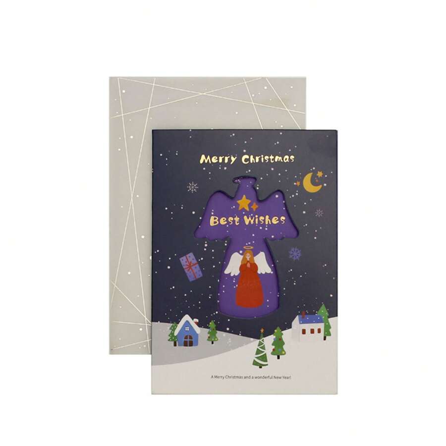 3pcs Vintage 3d Handmade Christmas Greeting Card With Hollowed-out Design & Envelope - Man with hollow wings - View 1