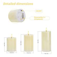 带遥控定时器的无焰蜡烛，用于家庭/婚礼装饰的 LED 蜡烛，室内遥控蜡烛电池供电（不含电池）婚礼生日装饰（深：3 * 高：4、5、6 英寸） - 米色 - 查看 2