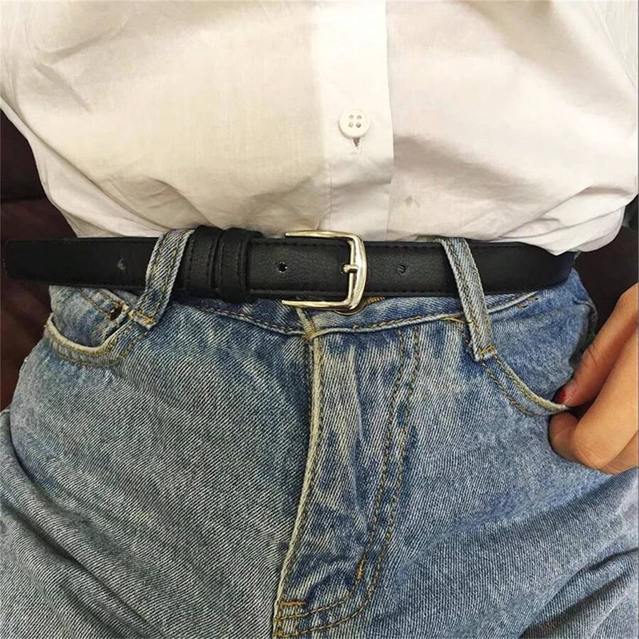 1 条女士黑色腰带，休闲、时尚、复古、百搭，非常适合搭配牛仔裤和长裤的日常穿着