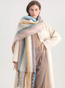 1入組彩虹條紋女士圍巾,秋冬氛圍,多功能,甜美可愛,厚實保暖