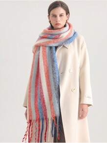 1入組彩虹條紋女士圍巾,秋冬氛圍,多功能,甜美可愛,厚實保暖