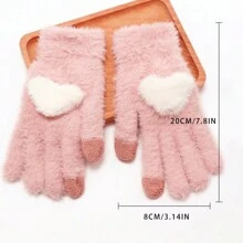 SASA CABOLY Conjunto De Invierno Para Mujer: Orejeras Cálidas Y Guantes De Felpa En Forma De Corazón Adecuados Como Complemento Simple Para Uso Diario