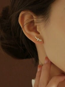 Nooxian 1副精緻可愛的微鑲小圓形鋯石耳針,適合女性日常佩戴 - 金黃色 - 查看 2