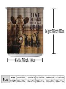 1pc English Alphabet Printed Shower Curtain With Cow Pattern - Multicolor - View 2