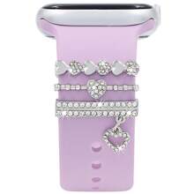 1 件歐美風格滿鑽心形吊墜手錶帶通用矽膠錶帶裝飾環和釘子 - 銀色 - 查看 12