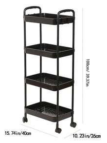 4-layer Storage Rack Trolley With 4 Universal Wheels, Bathroom/kitchen Cart, Material: Galvanized Pipe+pp Plastic - Black - View 6