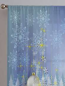 2 件裝聖誕元素印花桿口袋透明窗簾,適合家居裝飾 - 臥室、辦公室、廚房、客廳和書房 - 彩色 - 查看 4