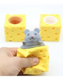 創意緩解壓力的可愛奶酪老鼠杯子彈性壓迫減壓軟壓和捏玩具 - 棕色 - 查看 3
