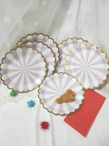 Platos Redondos Desechables Con Lámina Dorada Y Patrón De Flores Púrpuras Para Fiestas - Morado - Ver 3