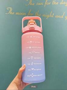 1入2l或750ml或300ml大容量漸層粉紅pc水瓶運動和健身便攜吸管杯,適用於家庭和旅行戶外使用