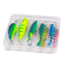 HENGJIA 5入組大小混合的釣魚餌套件,包括鱖魚、振動、水面、游泳&曲柄餌,綠色