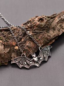 1只古董黑色合金蝙蝠形項鍊吊墜,男女適用,節日聚會裝飾