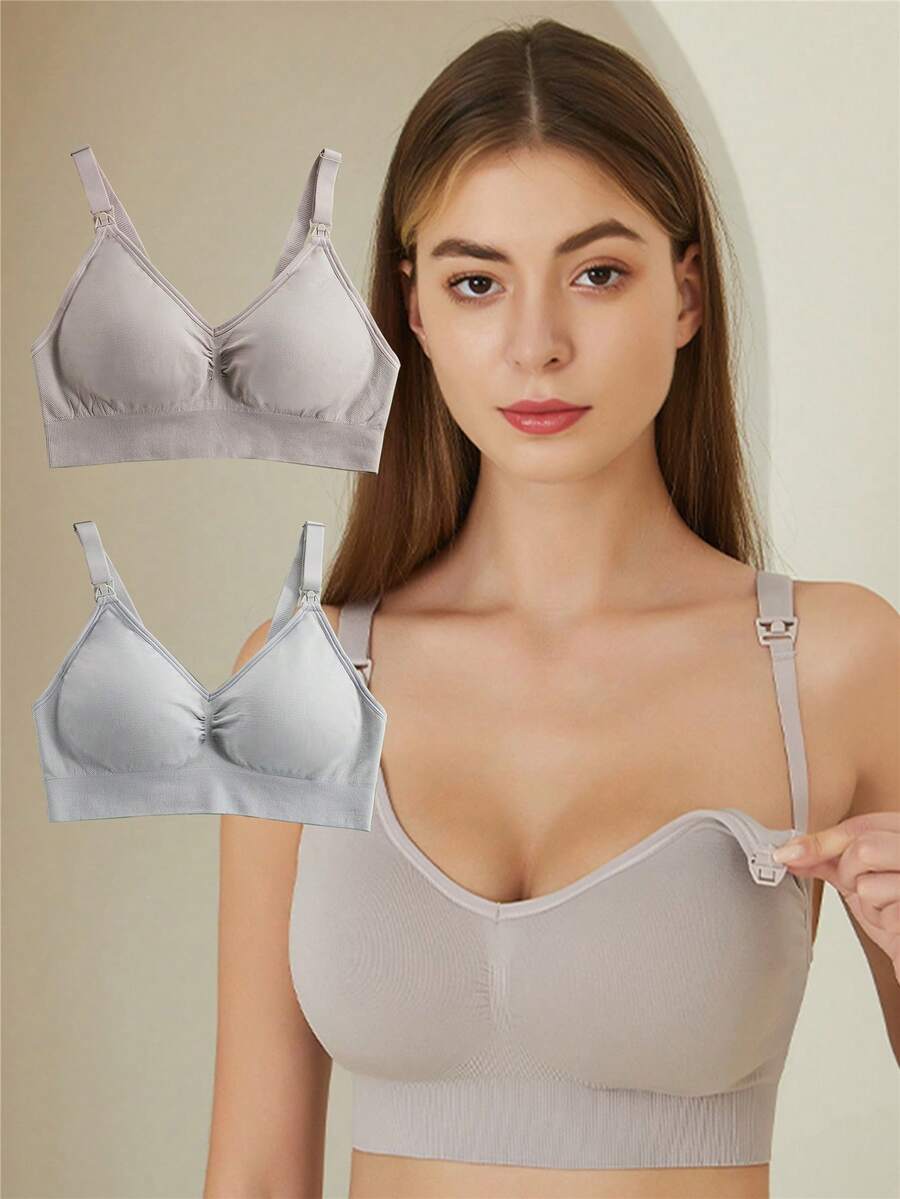 2 Miếng Đơn giản Màu thuần Áo ngực điều dưỡng Bộ - Nhiều màu - Xem 1