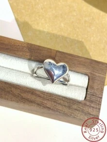 1入組時尚s925純銀雙層大心臟開口戒指,男女兼用,休閒風格,適合日常穿著,節日和派對,可調節大小,完美禮物