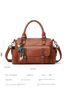 1只pu材質的女士單肩包,復古多口袋手提包、手拿包、時尚女士斜跨包、小肩包、波士頓包,適合四季日常使用、工作、休閒、派對等場合