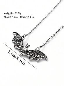 1只古董黑色合金蝙蝠形項鍊吊墜,男女適用,節日聚會裝飾