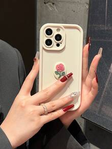 Funda Para Iphone Etiqueta Decorativa Con Marco Circular Y Flor Rosa - Beis - Ver 1