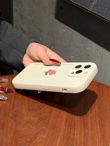 Funda Para Iphone Etiqueta Decorativa Con Marco Circular Y Flor Rosa - Beis - Ver 3