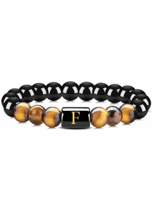Pulsera Elástica De Piedra De Ojo De Tigre Natural Y Obsidiana Negra, Con Detalle De 26 Letras En Inglés, Joyería De Moda Para Hombres Y Mujeres, 1 Ud.