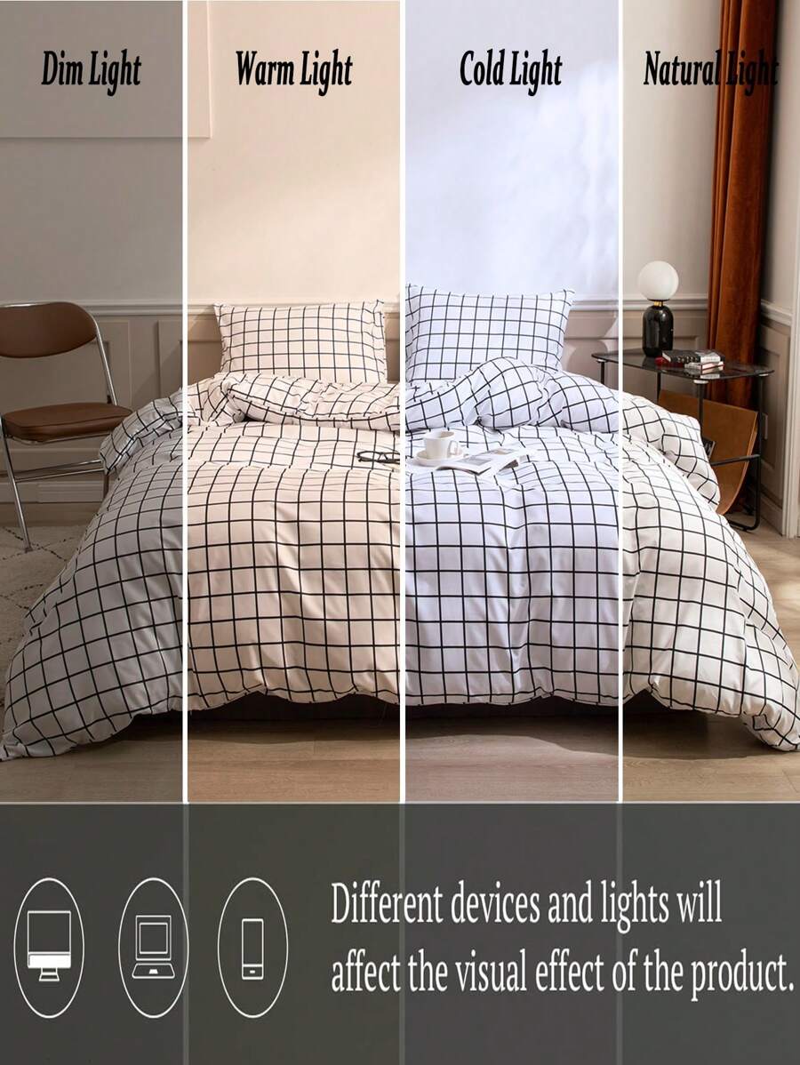 3pcs Black Grid Comforter Set Twin Queen King Size Black and White