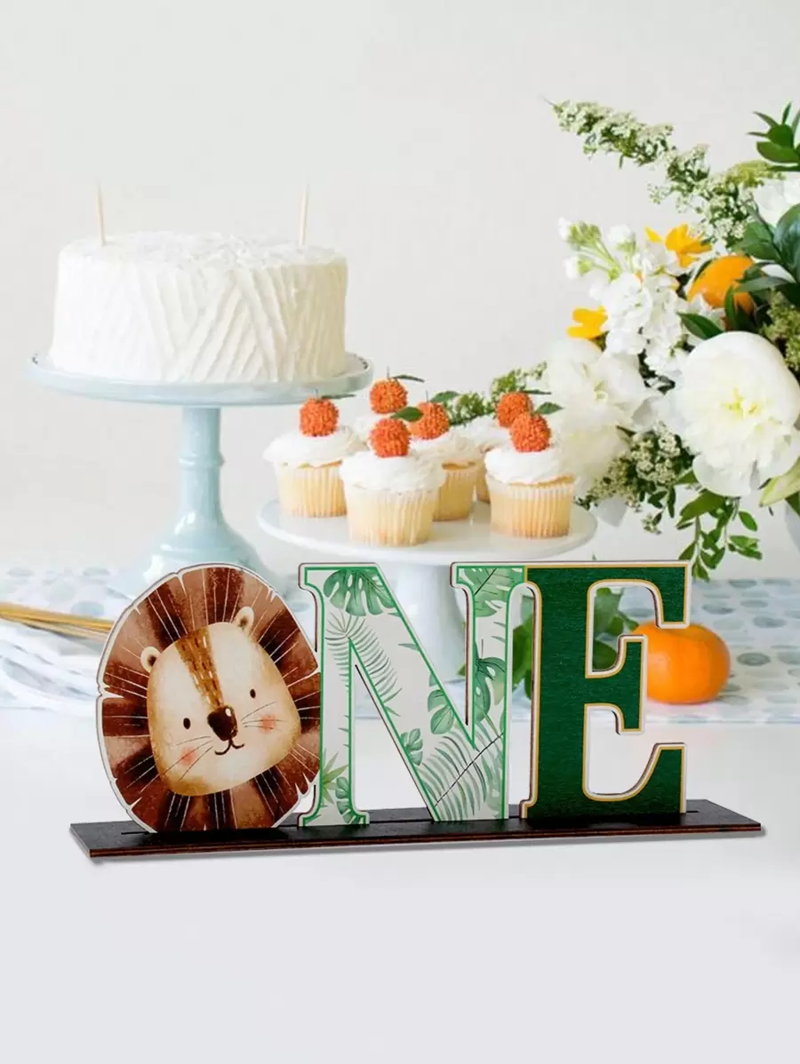 1 件丛林动物狮子木制挂饰，1 岁生日派对回礼，生日派对背景装饰桌面装饰挂饰，狮子主题木制家居装饰挂饰，生日礼物，1 岁生日派对装饰，婴儿洗礼装饰礼物 - 彩色 - 查看 1