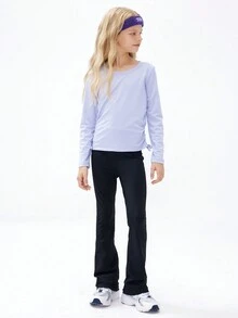 DKRD 少女快干運動褲，適用於戶外活動，彈性瑜伽緊身褲，喇叭褲，春秋季 - 黑色 - 查看 6