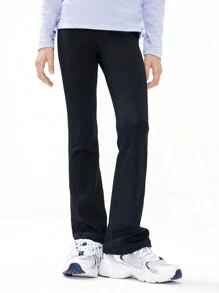 DKRD 少女快干運動褲，適用於戶外活動，彈性瑜伽緊身褲，喇叭褲，春秋季 - 黑色 - 查看 1