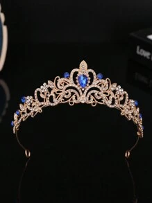 1入時尚公主皇冠甜美鑽石生日髮飾頭箍,適用於女性 - 寶藍色 - 查看 1