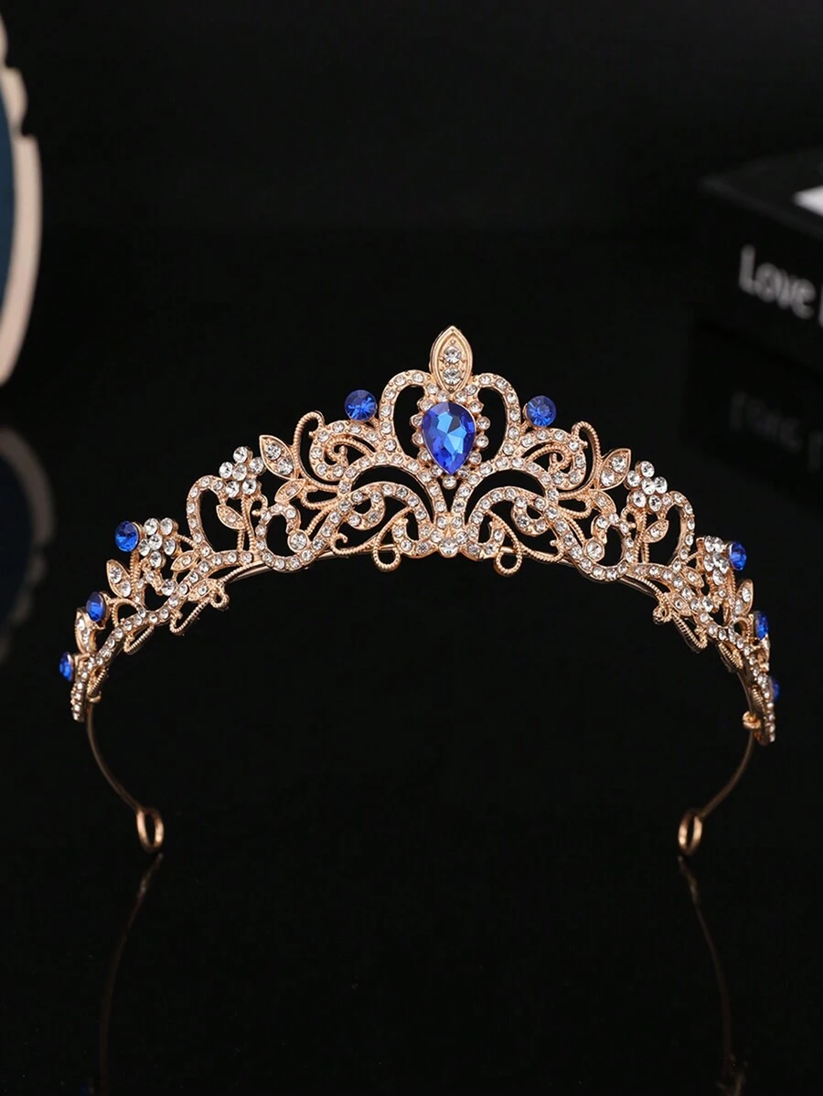 1入時尚公主皇冠甜美鑽石生日髮飾頭箍,適用於女性 - 寶藍色 - 查看 1