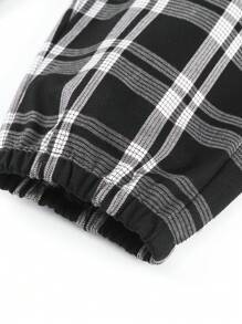 Annil 兒童服裝，女童褲子，工作服，格紋褲，春秋時尚，寬鬆打底褲，休閒長褲 - 黑與白 - 查看 5