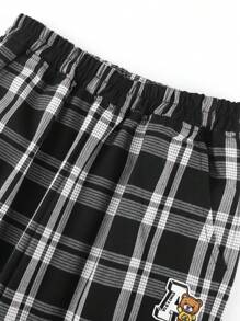 Annil 兒童服裝，女童褲子，工作服，格紋褲，春秋時尚，寬鬆打底褲，休閒長褲 - 黑與白 - 查看 4