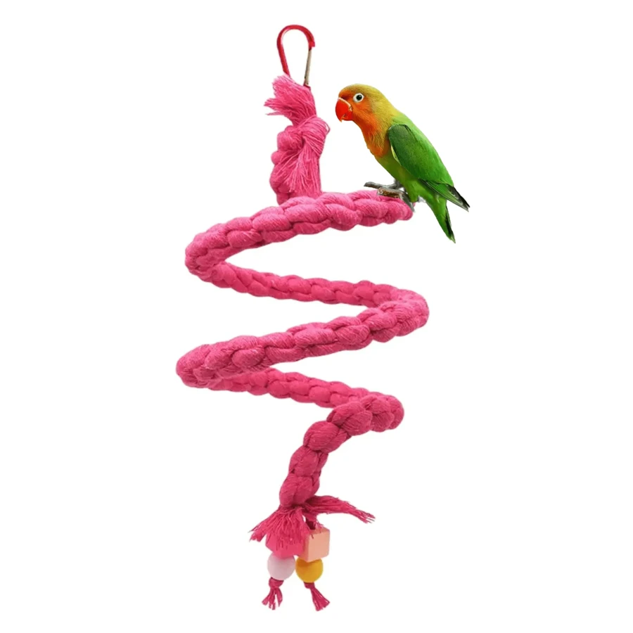 鸚鵡攀爬繩、螺旋繩、搖擺鳥籠配件,帶鳳凰、牡丹、老虎圖案和咀嚼玩具繩和搖擺棲息處