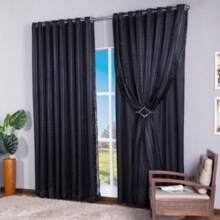 Curtains - Black checkered voile - View 1