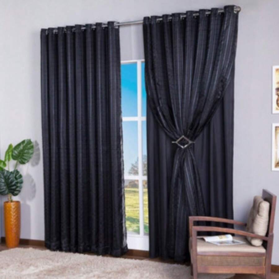 Curtains - Black checkered voile - View 1