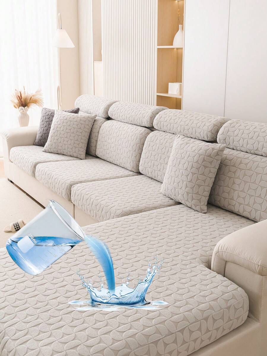 1pc Jacquard Plush Waterproof, Antiskid Sofa Seat Cover, Modern Style