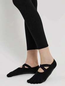 防滑五趾瑜珈襪薄款運動地板襪專業室內舞蹈運動襪 - 黑色 - 查看 4